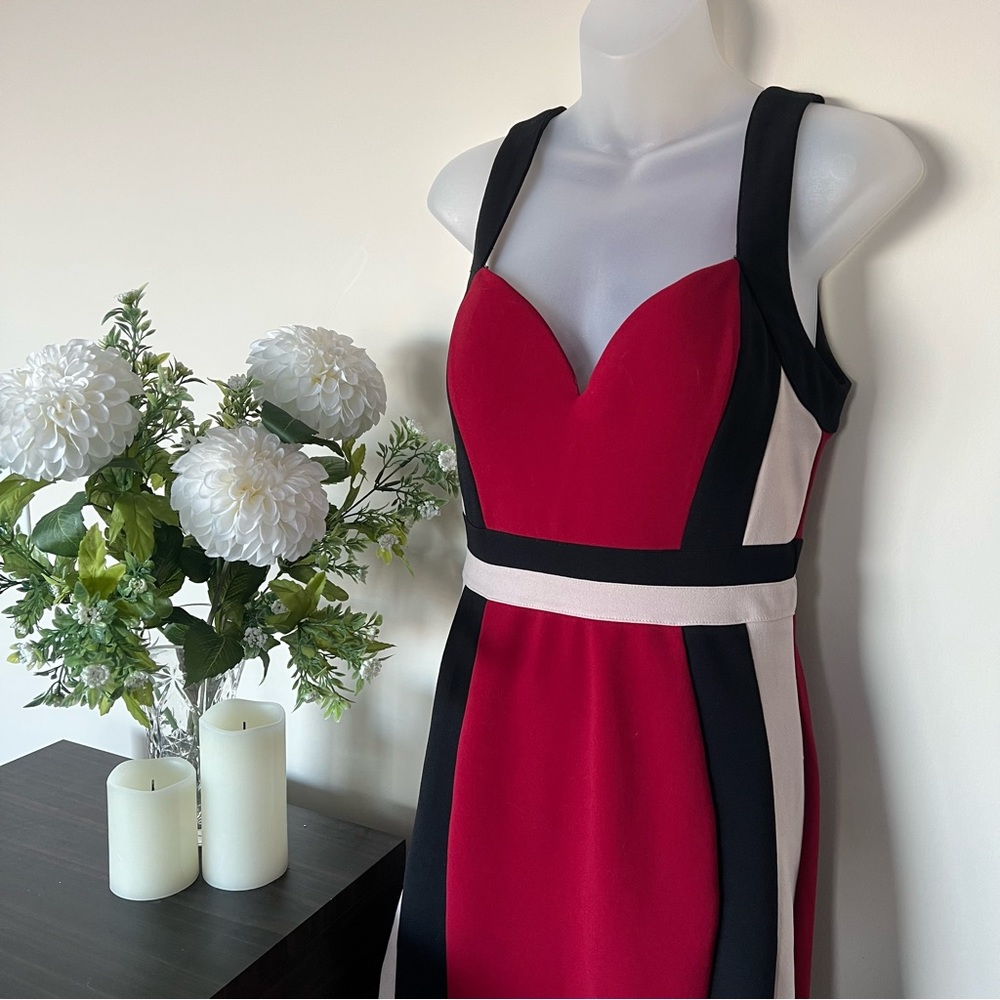 Red/black/beige pin-up style midi dress - Picture 2 of 12